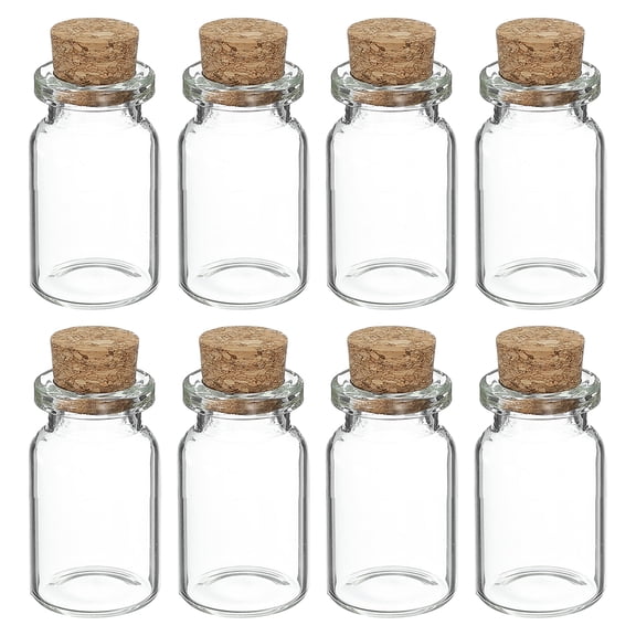 Uxcell 8Pcs 1.77 x 0.87" Mini Glass Bottles with Cork Stoppers, 9ml/0.3oz Round Clear Bottles Glass Empty Containers Jars Decorative Vials for DIY Crafts Party Decor Favors