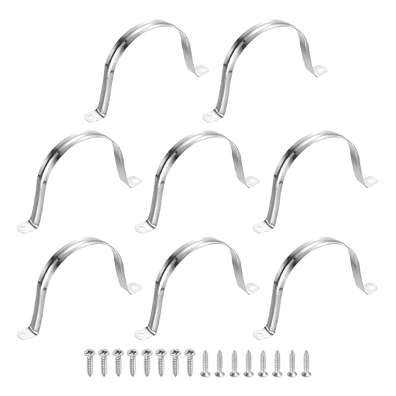 Uxcell 8Pcs 100mm(3-15/16")304 Stainless Steel Rigid Pipe Strap, Two Hole Strap U Bracket Heavy Duty Pipe Conduit Clamp with Self-Tapping Screws for Hose Wire Installation, Silver