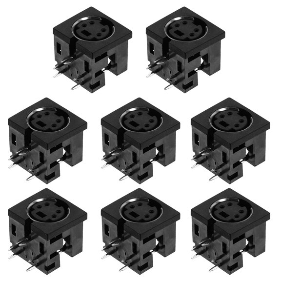 Uxcell 8Pcs 4 Pin DIN Female Chassis Connector Socket, S-video PCB Mount DIN Jack Connector All Plastic for Media Player Audio Video Equipment, Black