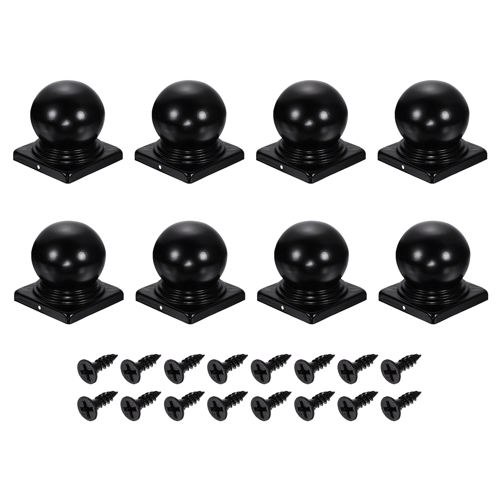 Uxcell 8Pcs 4x4in Fence Post Caps, Waterproof Ball Top Dome Iron Post Cap Cover with Screw Fit for Outdoor Square Metal Wood Fence Deck Mailbox Patio, Black