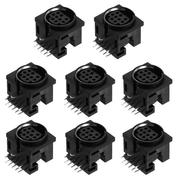 Uxcell 8Pcs 9 Pin DIN Female Chassis Connector Socket, S-video PCB Mount DIN Jack Connector All Plastic for Media Player Audio Video Equipment, Black