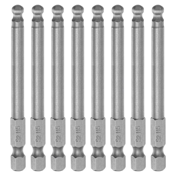Uxcell 8Pcs Ball End Hex Head Wrench Screwdriver Bit H5 1/4" Hex Shank 3" Long Metric Magnetic S2 Steel