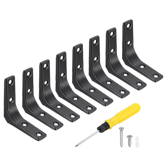 Uxcell 8Pcs Floating Shelf Brackets, 3 x 3 Inch L-Shape Wall Bracket Wall Shelf Supports with Screws for Wood Shelves, Cabinets, Countertop Support, Black