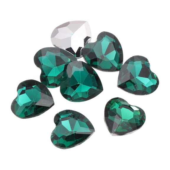 Uxcell 8Pcs Heart Rhinestones 27mm Pointed Back Heart Glass Rhinestone for Jewelry Making Costume DIY Crafts Teal Green