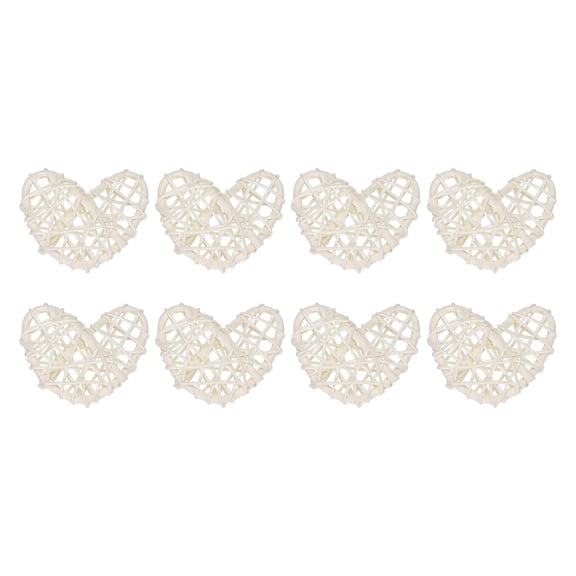 Uxcell 8Pcs Heart Shaped Rattan Balls Vase Filler Natural Rattan for Wedding Home Decoration White 2 in
