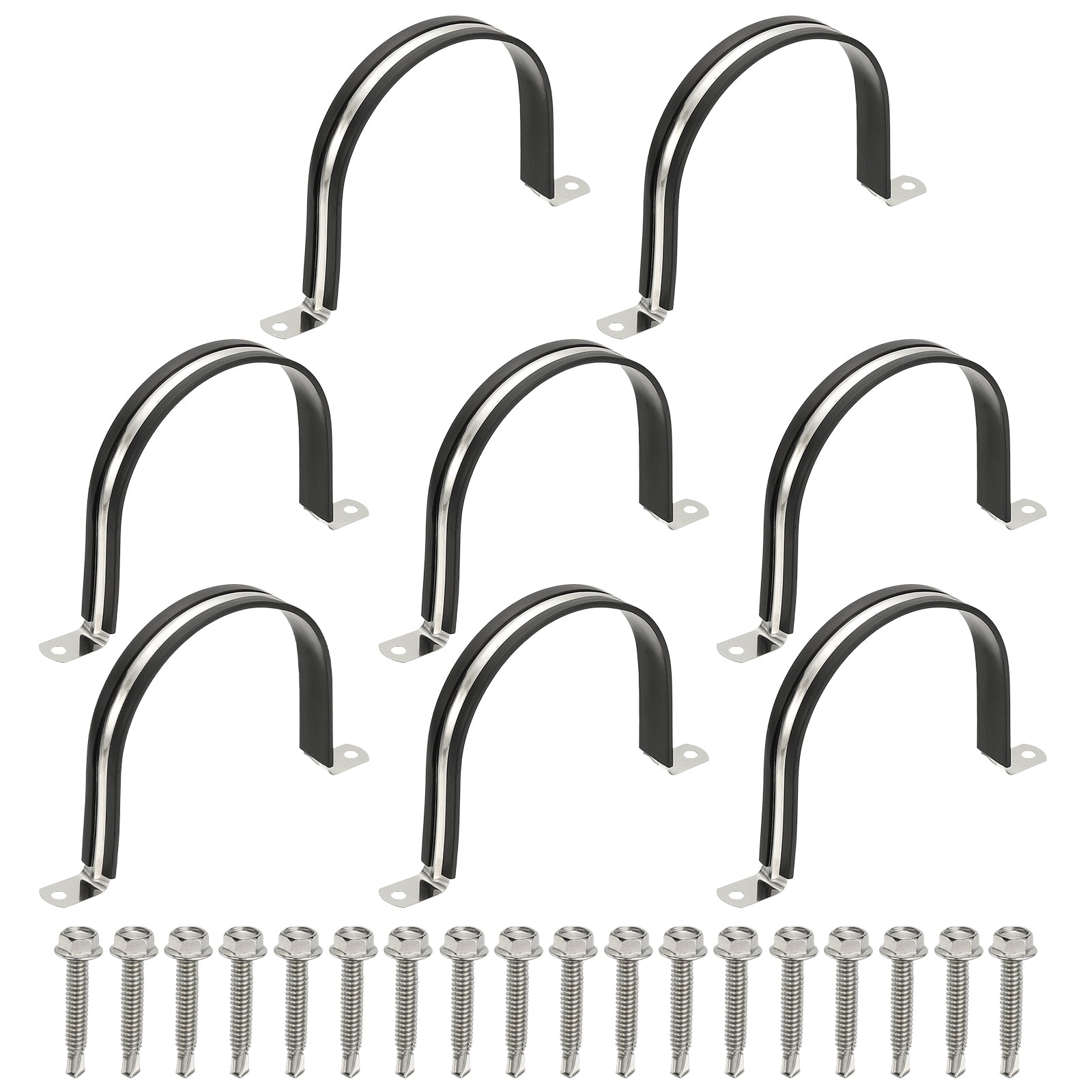 Uxcell 8Pcs Pipe Clamps, 4-1/2 Inch 304 Stainless Steel Rubber Cushioned U Bracket