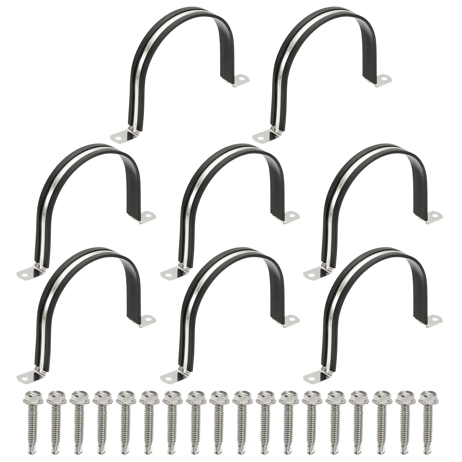 Uxcell 8Pcs Pipe Clamps, 4-1/4 Inch 304 Stainless Steel Rubber Cushioned U Bracket