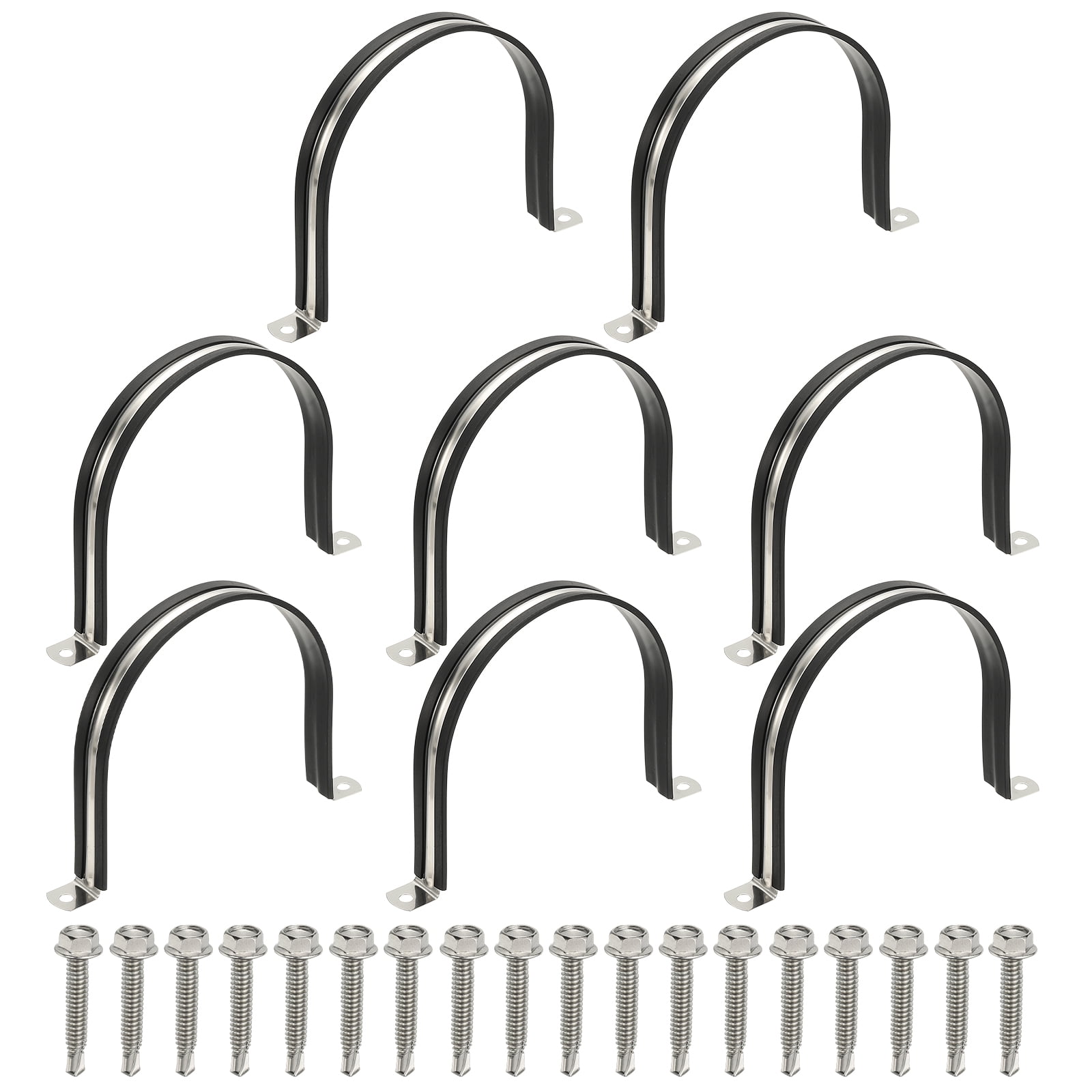 Uxcell 8Pcs Pipe Clamps, 4-3/4 Inch 304 Stainless Steel Rubber Cushioned U Bracket