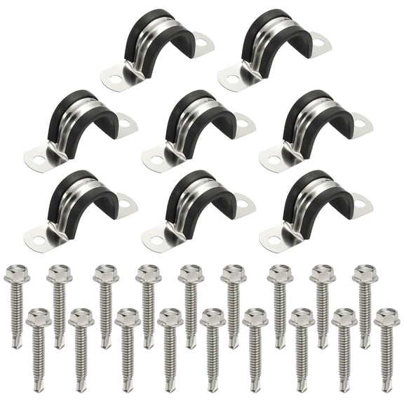 Uxcell 8Pcs Pipe Clamps, 7/8 Inch 304 Stainless Steel Rubber Cushioned U Bracket