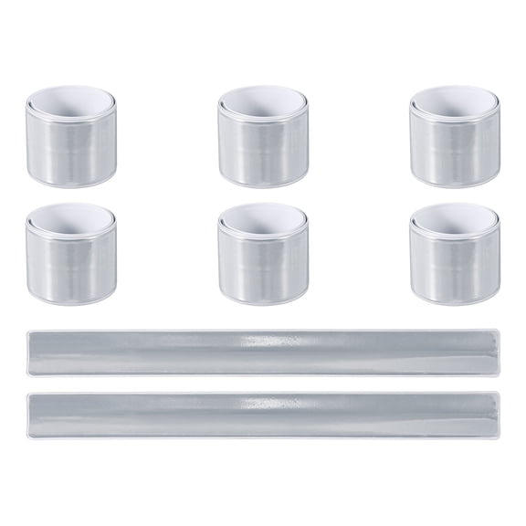 Uxcell 8Pcs Reflective Arm Bands, 11.8" High Visibility Bands Reflector Running Gear Snap Bracelet for Night Walking Running Cycling, Silver Tone ( Square )