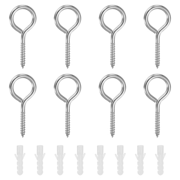 Uxcell 8Pcs Screw Eye Hooks, M4x2" Self Tapping Screw-in Eye Screws, 304 Stainless Steel Eye-Ring Bolt Hooks for Wood Securing Cables Wire, Hanging Plants Lights, Silver
