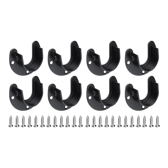 Uxcell 8Pcs Stainless Steel Closet Rod Brackets, 1.25inch Dia U-Shaped Open Type Wardrobe Holder with Screws, Shower Curtain Rod Pole End Supports Sockets Flange, Black