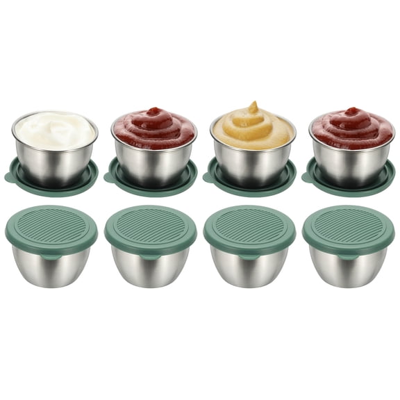 Uxcell 8Pcs Stainless Steel Salad Dressing Container with Lid(80ml/2.8oz Green)