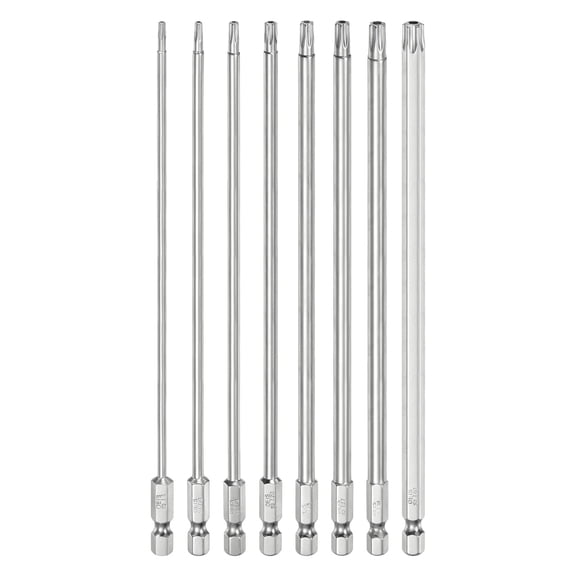 Uxcell 8Pcs T8-T40 Security Torx Bit 1/4" Hex Shank 6" S2 Steel Magnetic Tamper Resistant Star Bits Torx Head with Hole