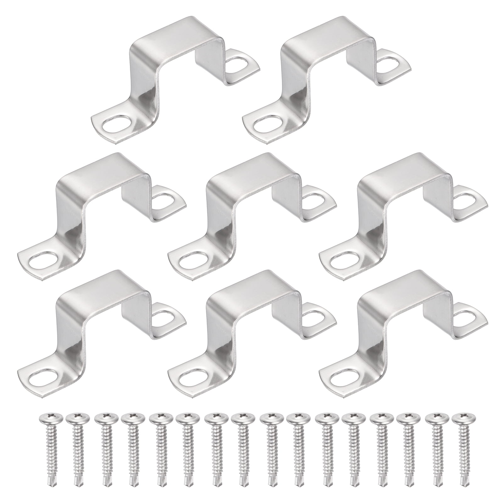Uxcell 8Pcs U Shape Square Tube Clamp, 40x40mm U Shaped Bracket 304 Stainless Steel Square Strap Clamp with Phillips Head Self Drilling Screws for Pipes Door Closed Bar Holder Railings