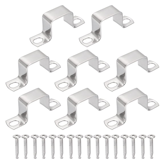 Uxcell 8Pcs U Shape Square Tube Clamp, 40x40mm U Shaped Bracket 304 Stainless Steel Square Strap Clamp with Phillips Head Self Drilling Screws for Pipes Door Closed Bar Holder Railings
