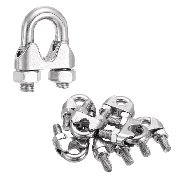 Uxcell 8Pcs Wire Rope Cable Clip Clamps 1/2 Inch M12 Small 304 Stainless Steel U Bolt Saddle Fasteners Hardware for Secure Rigging Marine Guy Line Fence Clothesline, Silver