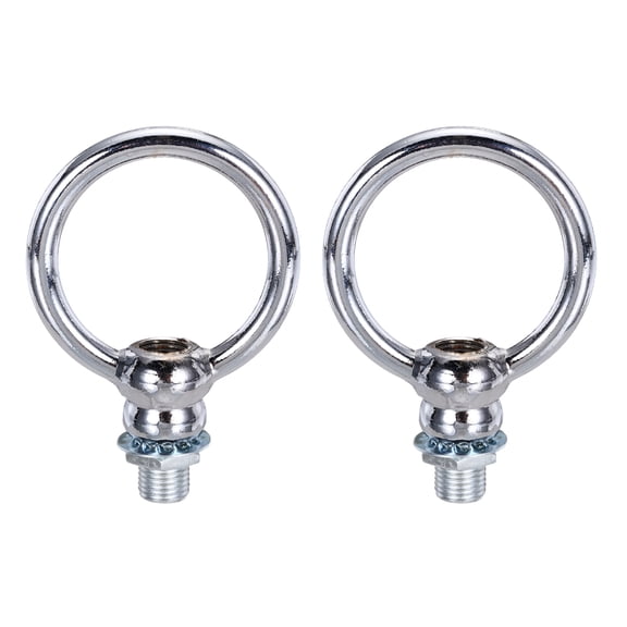 18Lb Load Lamp Female Loop Holder, 2 Set Lifting Eye M10 Fine Thread Nut Hook Ring Shape Structural Support to Chandelier Lighting Fixture (Silver, 2 x 2.3 Inch)