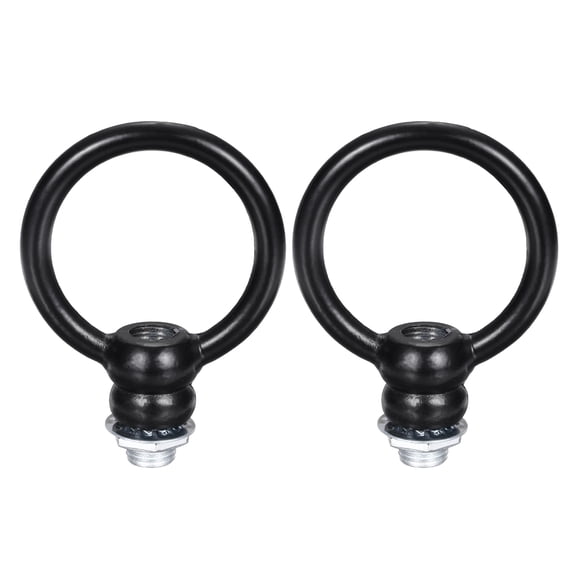 18Lb Load Lamp Female Loop Holder, 2 Set Lifting Eye M10 Fine Thread Nut Hook Ring Shape Structural Support to Chandelier Lighting Fixture (Black, 1.9 x 2.3 Inch)