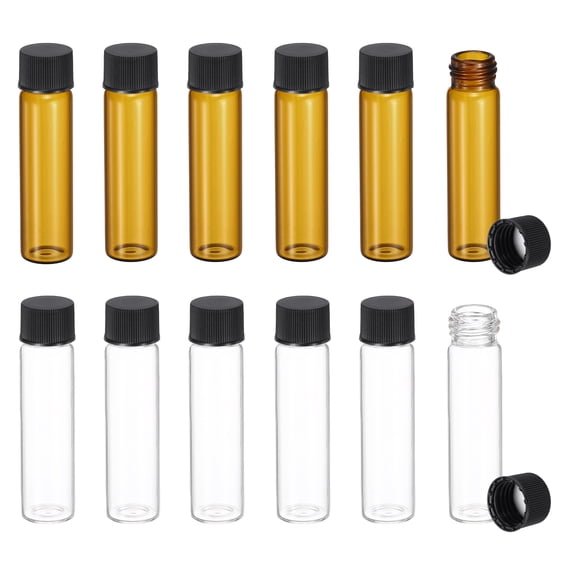 Uxcell 8ml Glass Sample Vials, 12Pcs Sample Vials with Screw Cap Leak-Proof Liquid Glass Vial Suitable for Laboratory Storing Essential Oils Perfumes Reagents, Transparent/Brown
