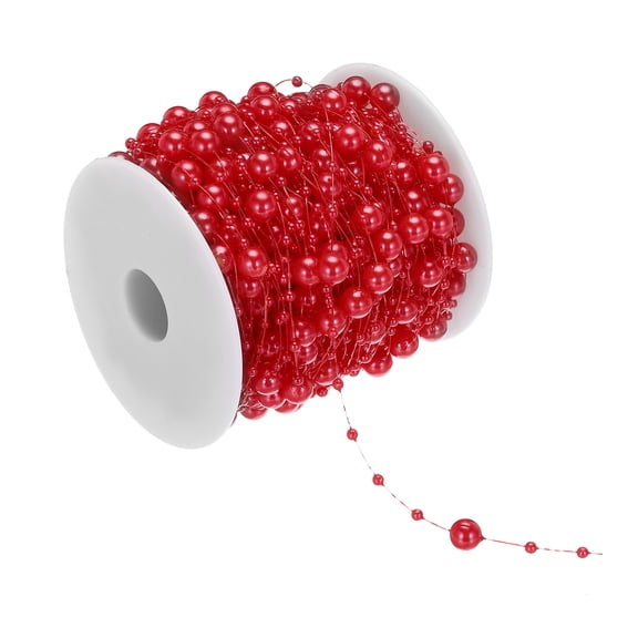 Uxcell 8mm/ 3mm Faux Pearl Beads Garland, 98.4 Ft Pearl String Chain Pearl Roll, Red