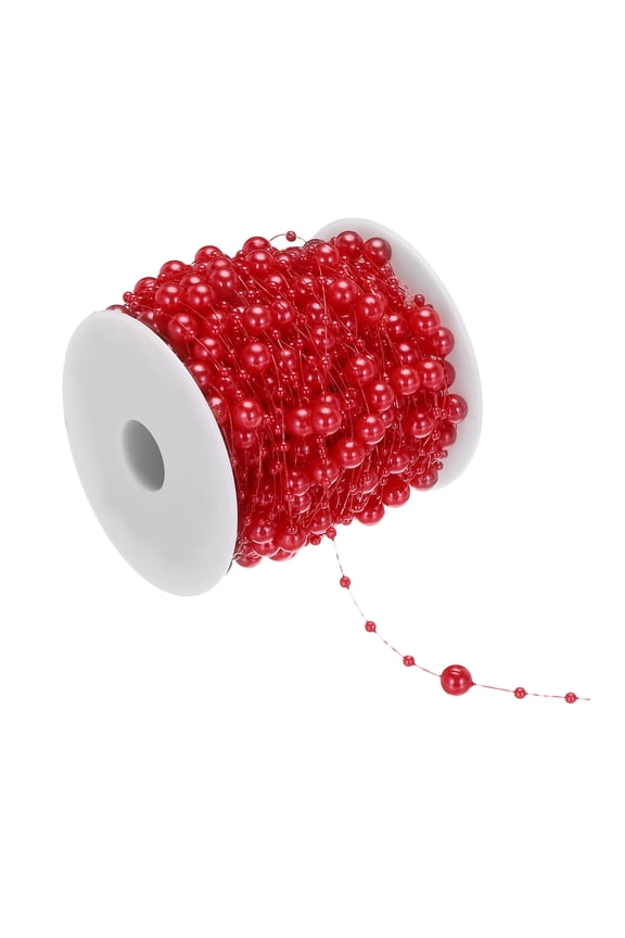 8mm/ 3mm Faux Pearl Beads Garland, 98.4 Ft Pearl String Chain Pearl Roll, Red