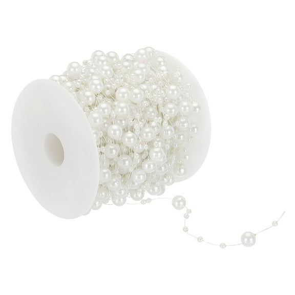 Uxcell 8mm/ 3mm Faux Pearl Beads Garland, 98.4 Ft Pearl String Chain Pearl Roll, White
