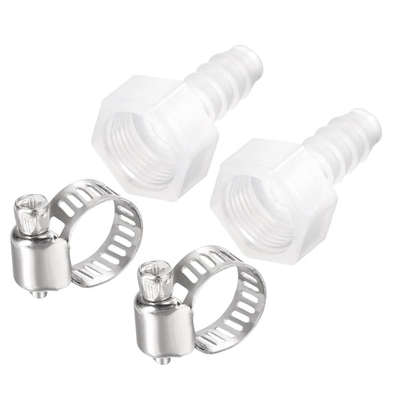 Uxcell 8mm Barb x G3/8 Female PP Hose Barb Fitting Connector with 6-12mm Hose Clamp Translucent 2 Set