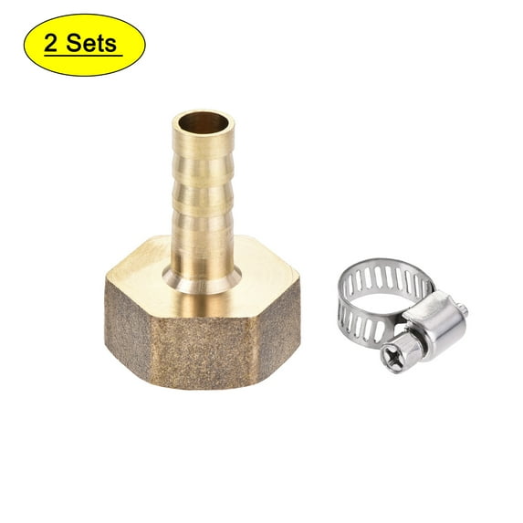 Uxcell 8mm Barbed x G3/8 Female Barb Hose Fitting Brass with Hose Clamp 2Set