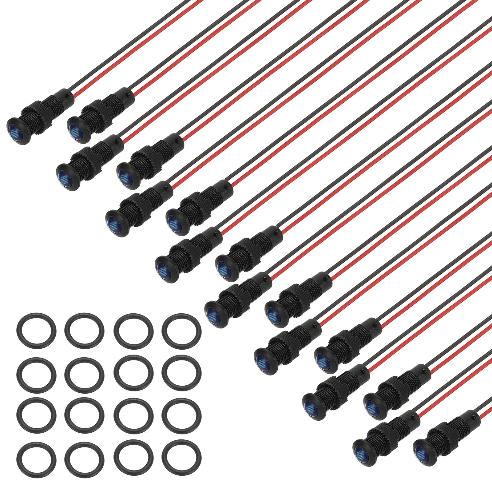 Uxcell 8mm Blue Signal Indicator Lights, 16 Pack AC/DC 110-220V, Black ...