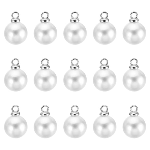 Uxcell 8mm Faux Pearl Pendants Drops, 150 Pack Round Imitation Pearl Beads, Silver White