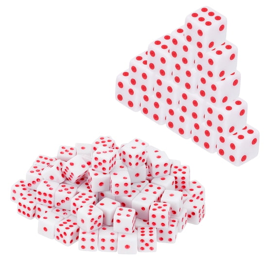 Uxcell 8mm Mini Dice, Translucent Acrylic Tiny 6 Sided Square Corner Dice Bulk Perfect for Board Games, Table Game, Party Activities & Classroom Teaching (White/Red, 100pcs)