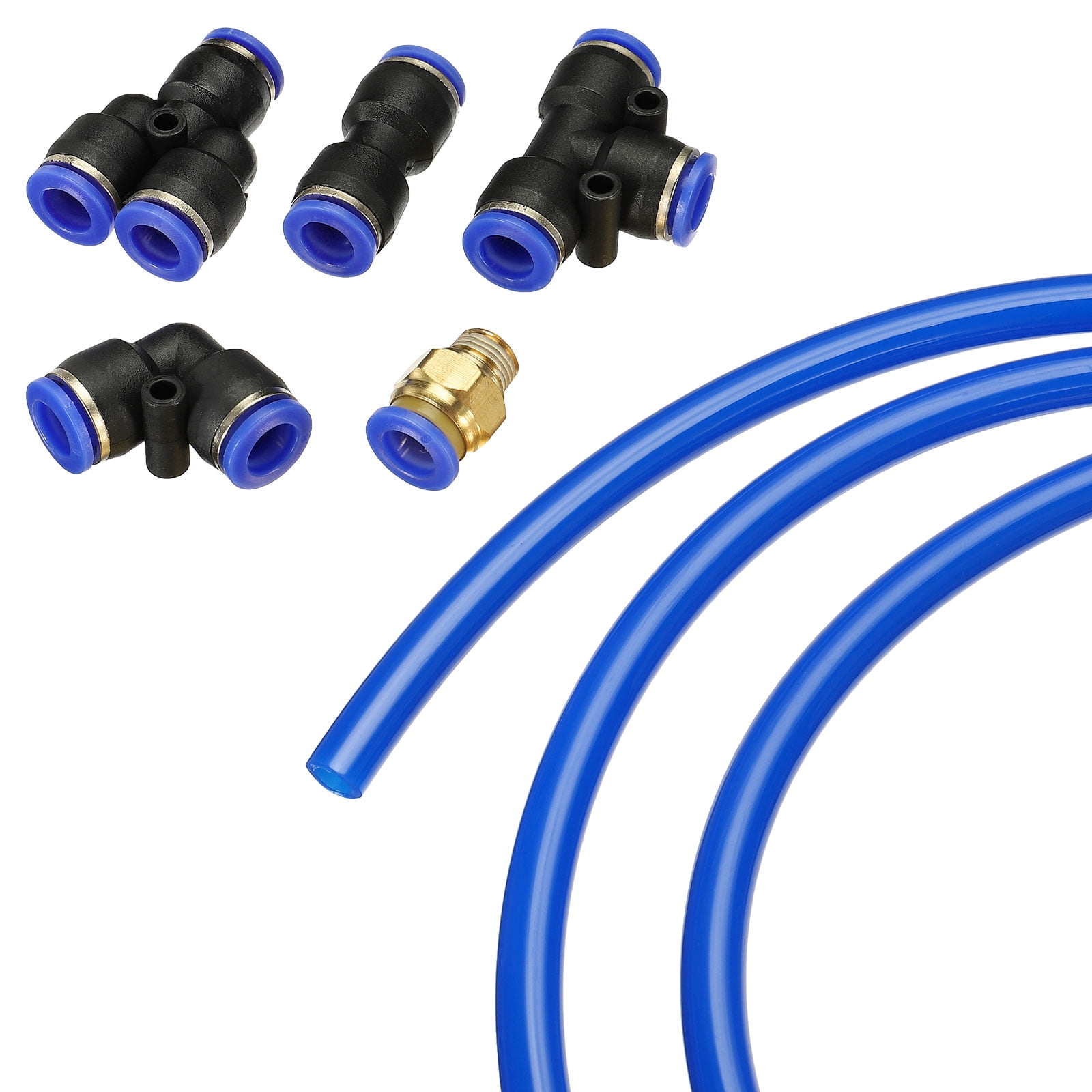 Uxcell 8mm OD 10 Meters 1/8BSPT Pneumatic PU Air Hose Pipe Kit with 12Pcs Quick Fittings, Blue