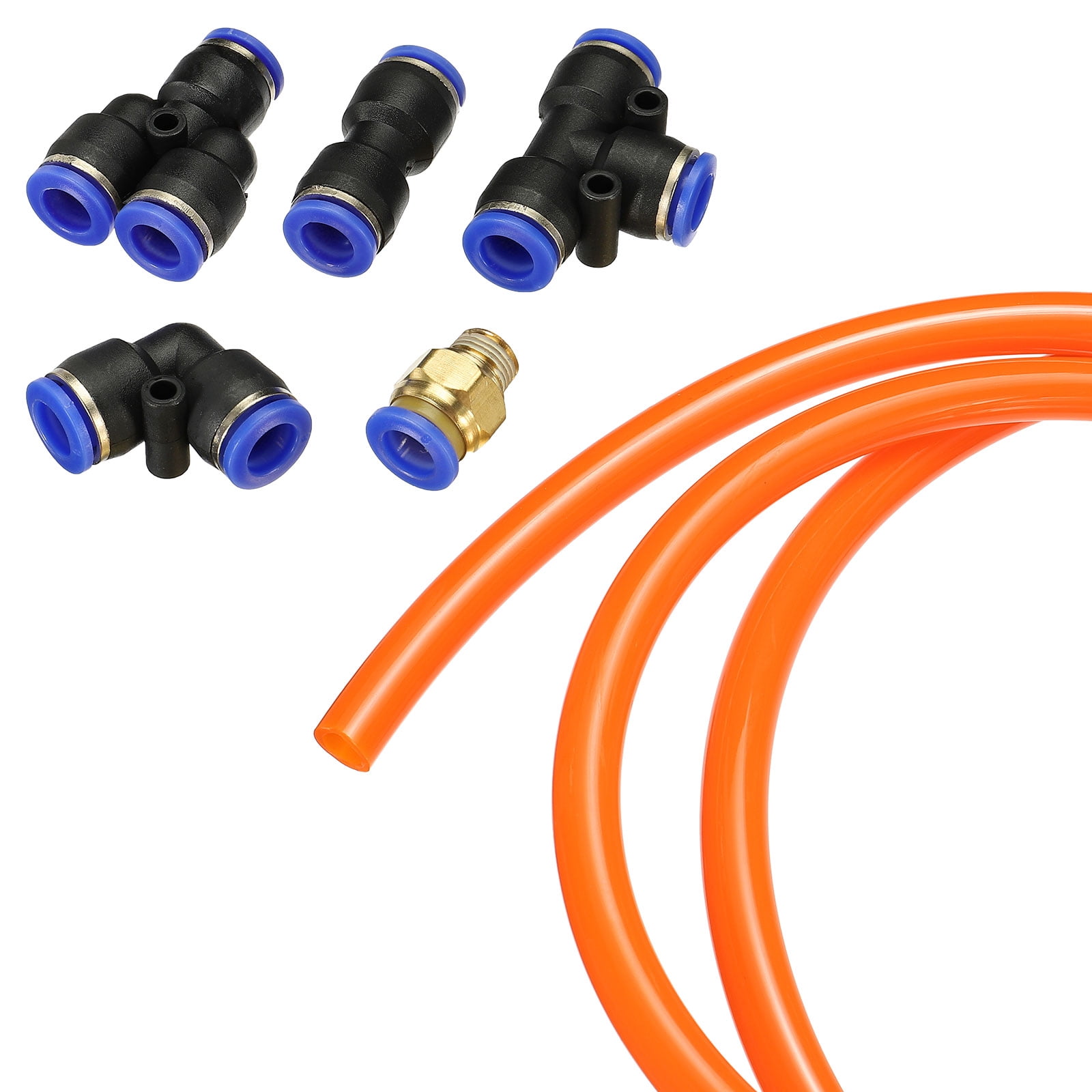Uxcell 8mm OD 10 Meters 1/8BSPT Pneumatic PU Air Hose Pipe Kit with 12Pcs Quick Fittings, Orange
