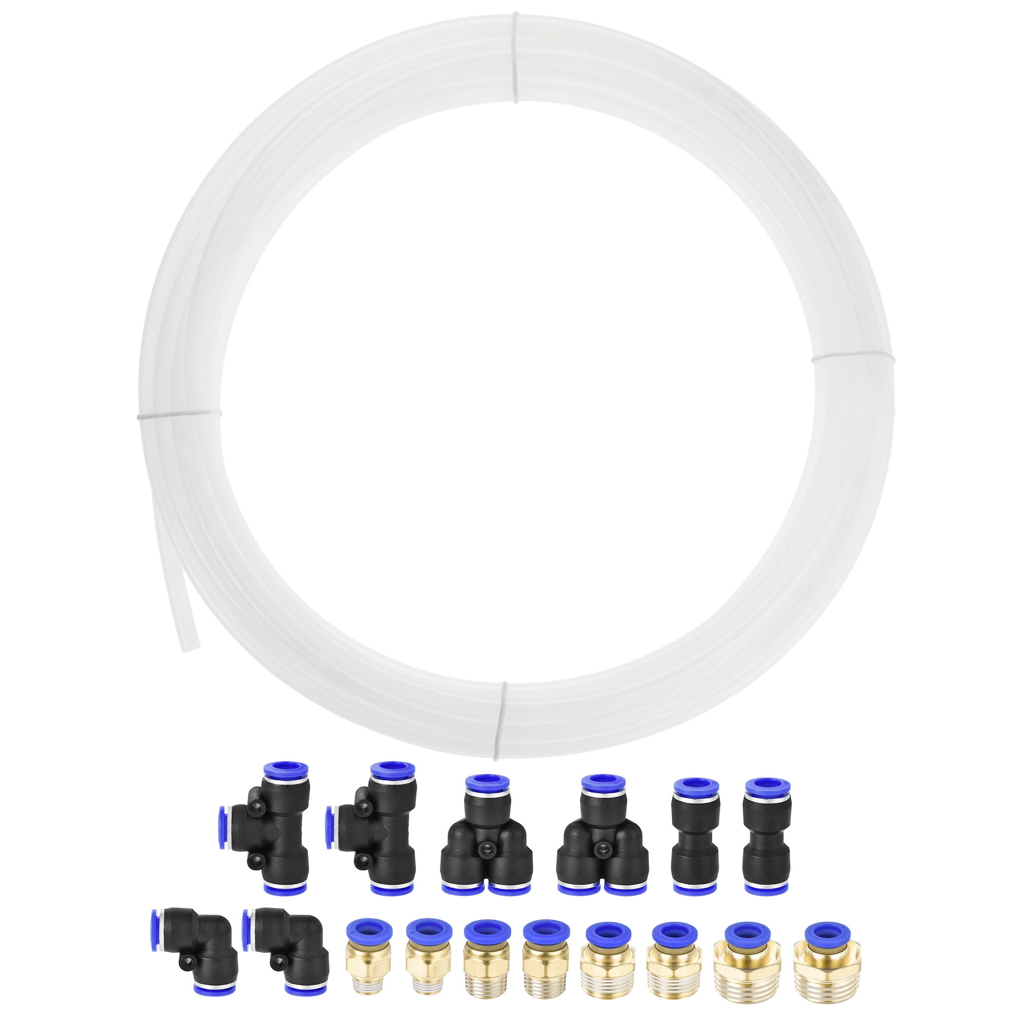 Uxcell 8mm OD Nylon Air Hose Tubing Kit 10 Meters White with 16 Pcs Fittings