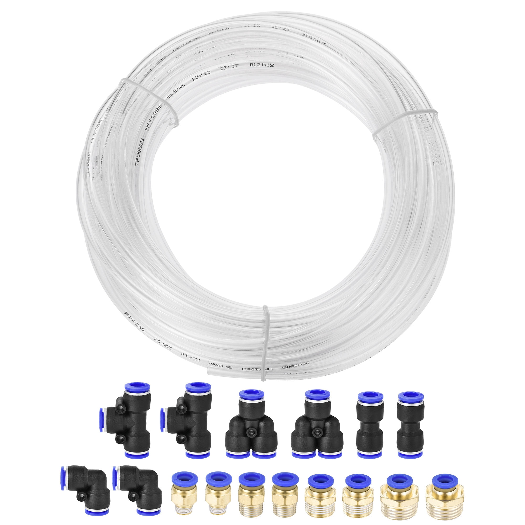 Uxcell 8mm OD PU Air Hose Tubing Kit 10 Meters Clear with 16 Pcs Fittings