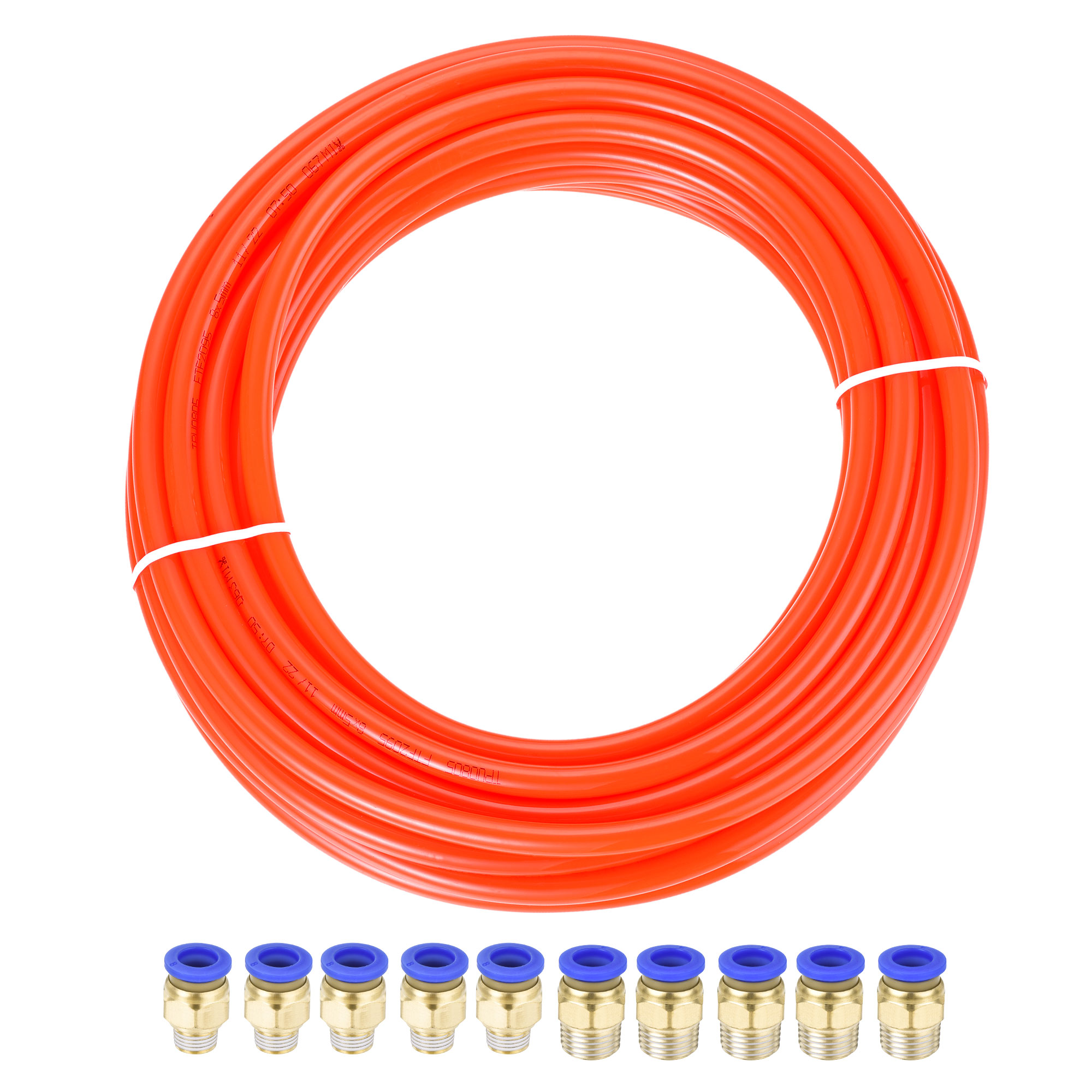 Uxcell 6mm OD PU Air Hose Kit – 10 Meters Blue Tubing With 12 Push-to-Connect Fittings (Elbow, T, Y, Straight & Male Connectors)