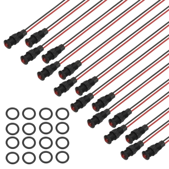 Uxcell 8mm Red Signal Indicator Lights, 16 Pack AC/DC 12-24V, Black