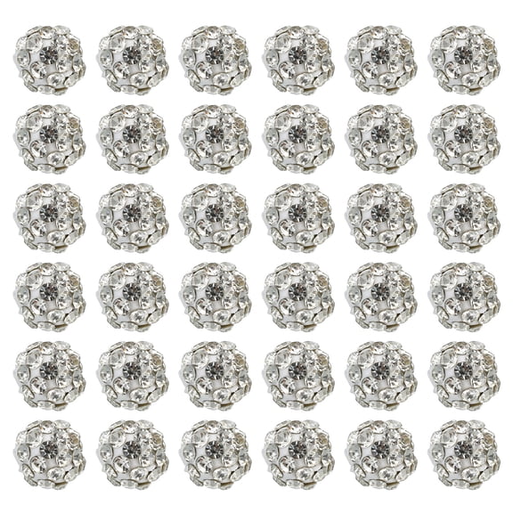 Uxcell 8mm Rhinestone Clay Beads, 50 Pack Round Ball Polymer Clay Crystal Charm Beads, White