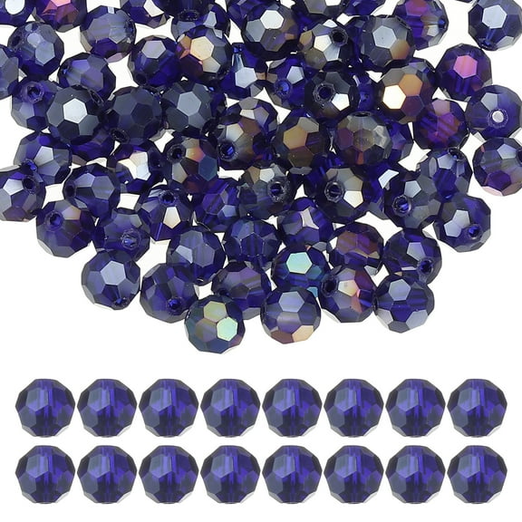 Uxcell 8mm Round Crystal Beads, 100 Pcs Glass Faceted Ball Beads for Jewelry Making, Navy Blue