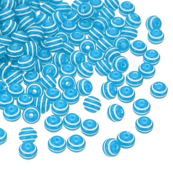 Uxcell 8mm Round Strip Bead, Blue and White Acrylic Rainbow Beads Colorful Jewelry DIY Making Beads Supplies for Bracelets Necklaces, 100 Pcs