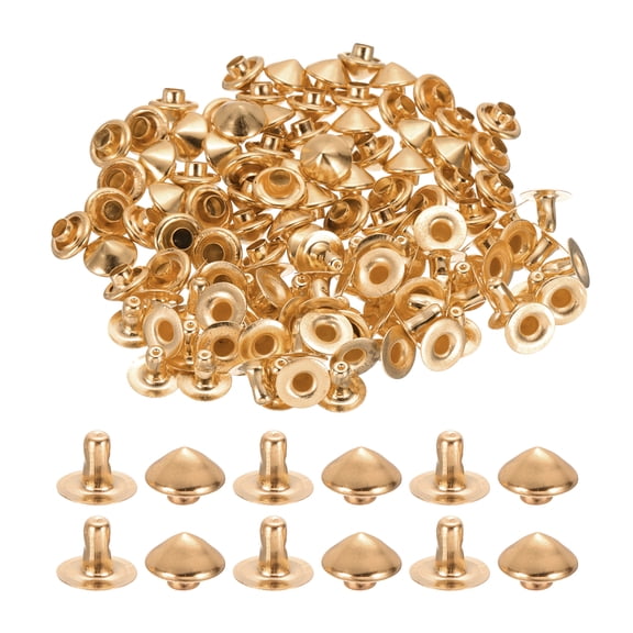 Uxcell 8mm Spike Rivets, 100 Sets Square Studs Rivet Rapid Punk Spikes Leathercraft Decoration for Rock Nailheads Clothing Belts Bags Shoes, Light Gold