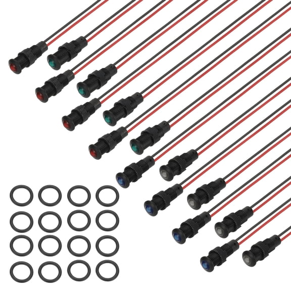Uxcell 8mm Yellow/Blue/Red/White Signal Indicator Lights, 16 Pack AC/DC 12-24V, Black