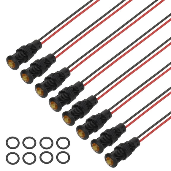 Uxcell 8mm Yellow Signal Indicator Lights, 8 Pack AC/DC 12-24V, Black