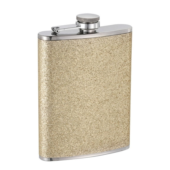 Uxcell 8oz 230ml Stainless Steel Hip Flask for Camping Hiking Outdoor Activity, Bling Gold