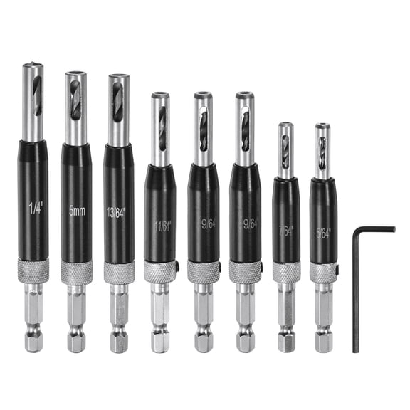 Uxcell 8pack Self Centering Drill Bit Set 5/64-1/4" 5mm, 1/4" Hex Shank Drilling Bits for Wood Working,Hinge , Black