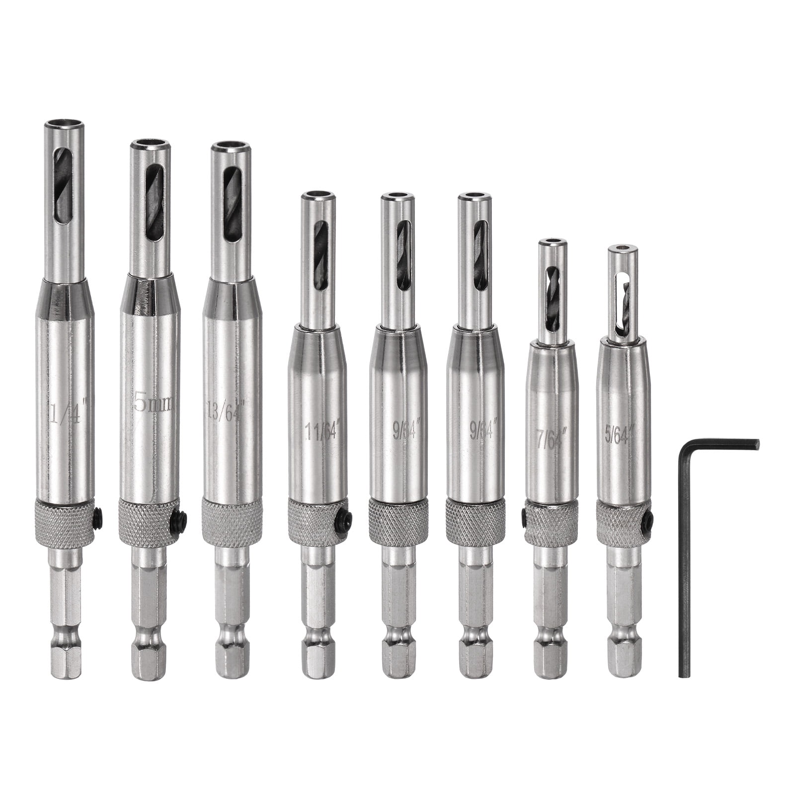 Uxcell 8pack Self Centering Drill Bit Set 5/64-1/4" 5mm, 1/4" Hex Shank Drilling Bits for Wood Working,Hinge , Silver
