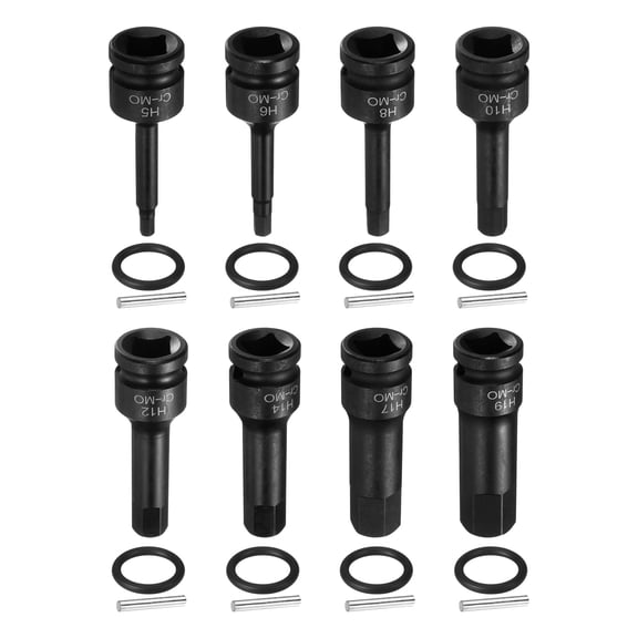 Uxcell 8pcs 1/2" Drive Impact Hex Bit Socket Set 5-19mm Metric CR-MO Steel 6-Point Sockets with Cotter Pin for Power Drill Drivers Adapter
