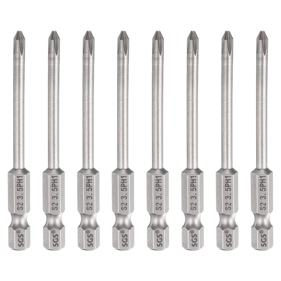 Uxcell 8pcs #1 Phillips Screwdriver Bit PH1 1/4" Hex Shank 2.6" (65mm) Long 0.14" Rod Magnetic Cross Head Drill Bits S2 Steel Industrial Screw Driver Bit