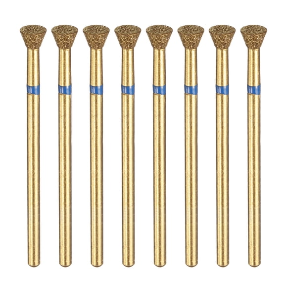 Uxcell 8pcs 120-140 Grits Titanium Diamond Grinding Bit 4mm Inverted Cone 3mm Length